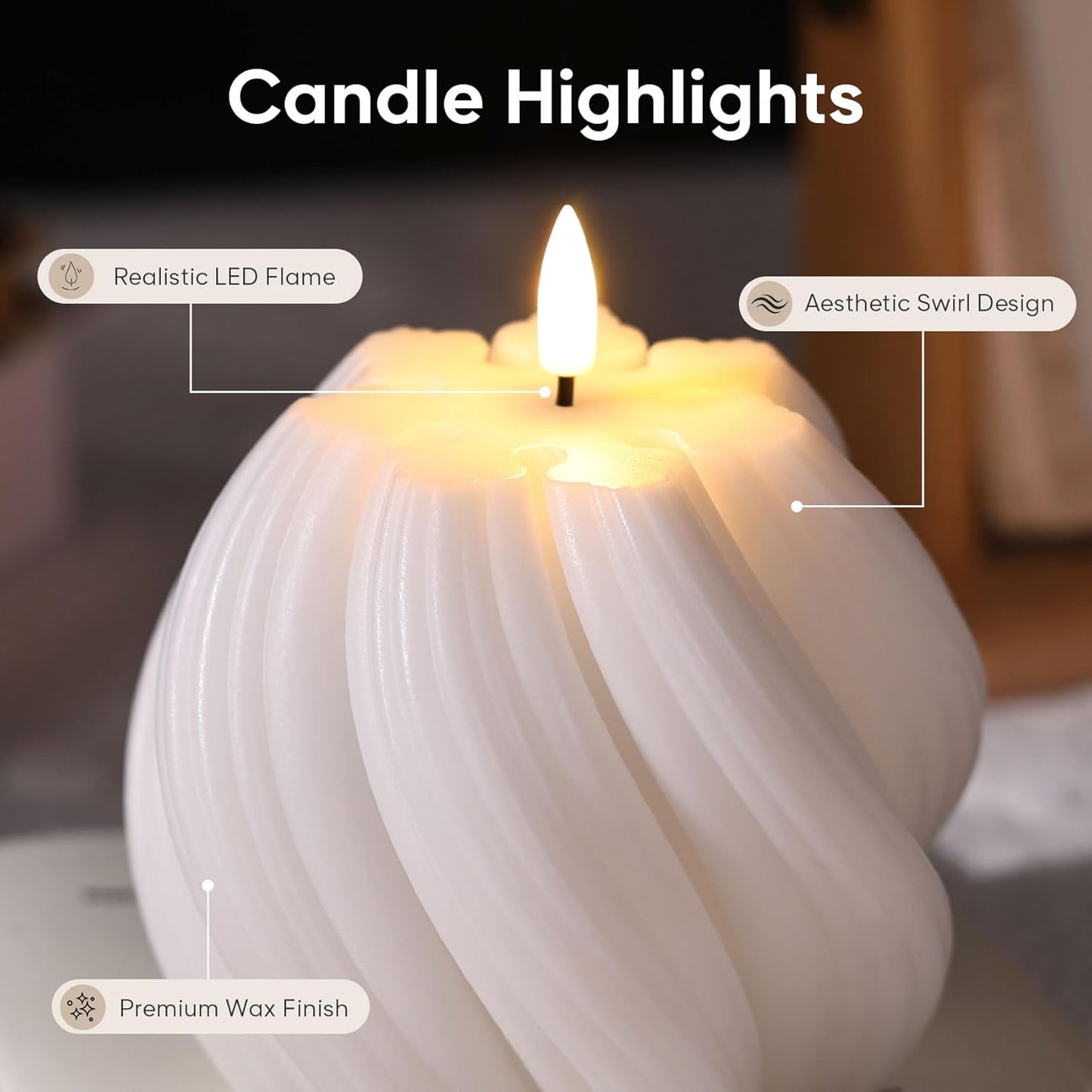 White Swirl Flameless Candles with Remote, Aesthetic Twirl LED Pillar Candle Housewarming Gift Home Shelf Decor 1 Pack