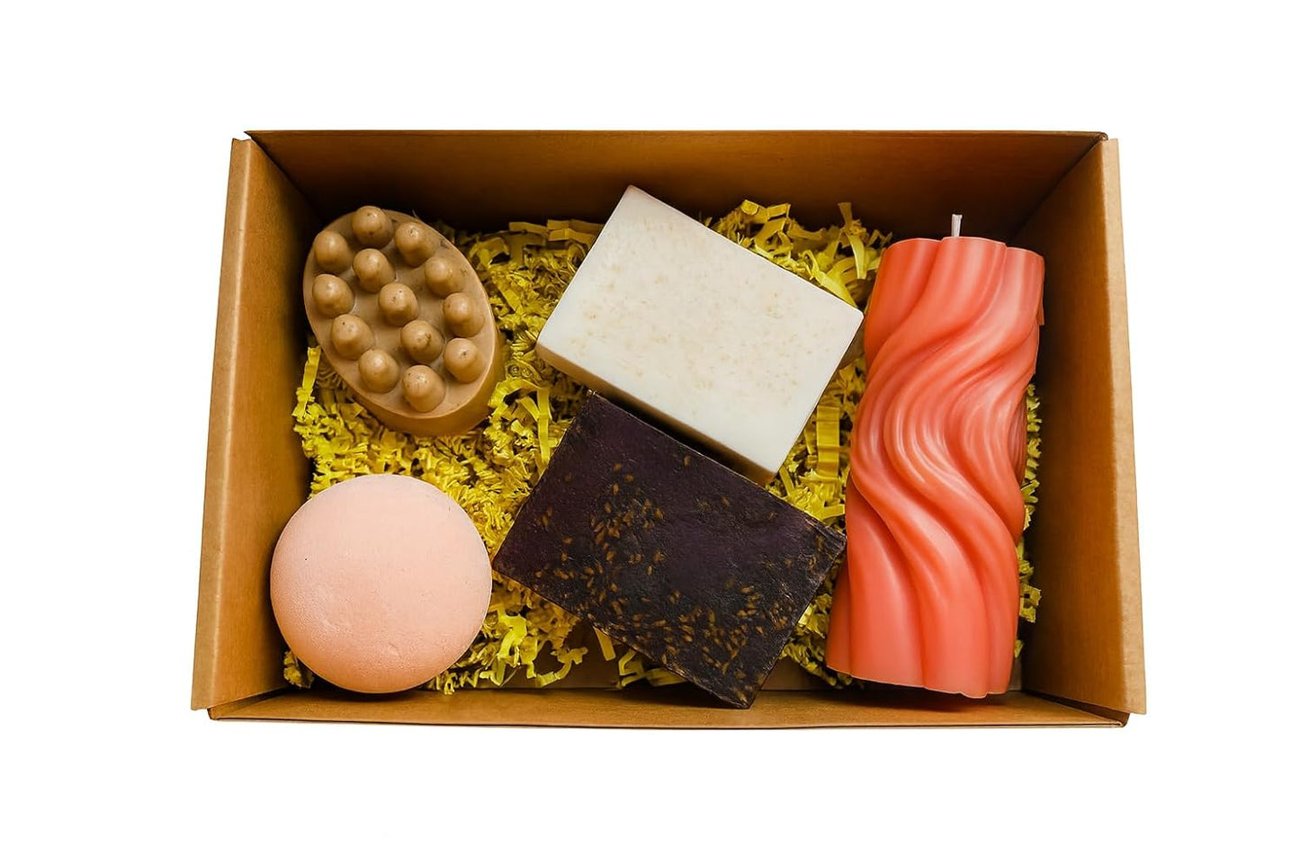 Handmade Soap Gift Set – 5 Natural Soaps Bars, Bath Bomb, Massage Bar Soap – Natural Relaxing Self Care Gift