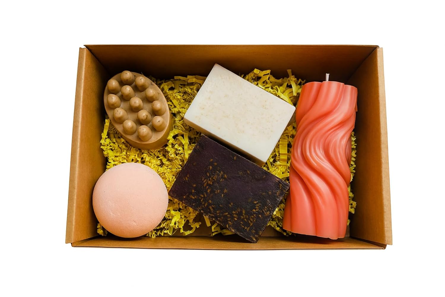 Handmade Soap Gift Set – 5 Natural Soaps Bars, Bath Bomb, Massage Bar Soap – Natural Relaxing Self Care Gift