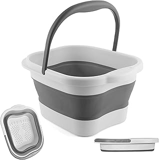 MontNorth Collapsible Foot Soak Tub with Handle,4 Gallons/15L Multifunction Foldable Foot Bath Basin with Massage Acupoint,Plastic Foot Bucket for Soaking Feet,Grey