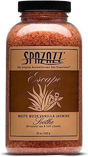 Spazzaz Escape Hot Tub & Spa Bath Salt Aromatherapy Crystals – 22oz White Musk Vanilla Jasmine Scented Bath Salts – Mineral Soaking Salts for Relaxing Bath Experience