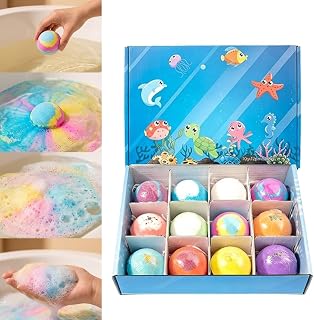 Natural Bath Bombs with Mega Bubbles & Surprise Inside, 12 Pack Bath Bombs Gift Set, Fun Colorful Safe Bubble Spa Ocean Sea Animal Bath Bombs Party Favors Birthday Gift (Ocean)