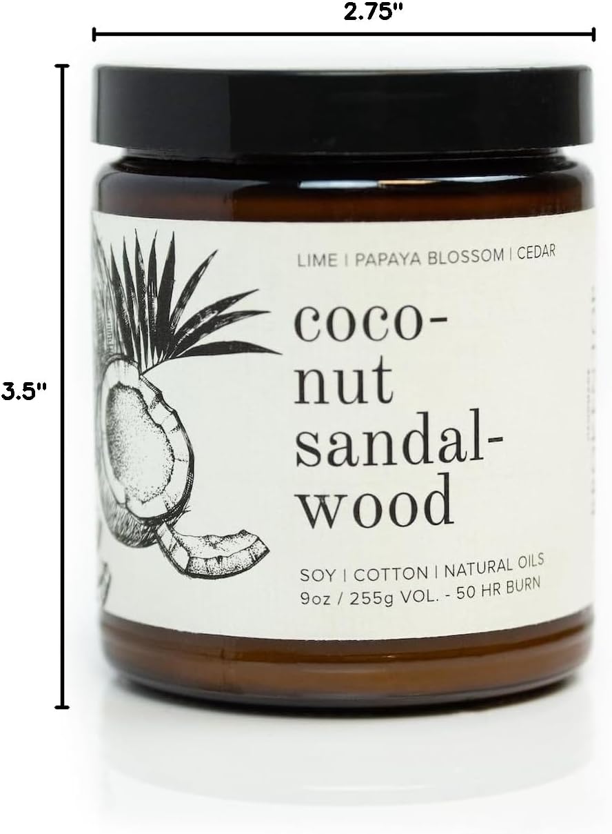 Broken Top Coconut Sandalwood Pure Soy Candle | 9 oz. | Lime, Papaya & Cedar. 50-Hour Burn Time. Natural Cotton Wick, Vegan, No Parabens, No Phthalates