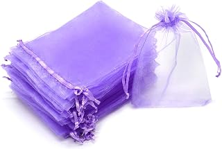 100Pcs Light Purple Organza Bags 3x4 Inch, Small Mesh Bags Drawstring Jewelry Gift Bag, Wedding Party Favor Candy Bag Lavender Sachet Pouches