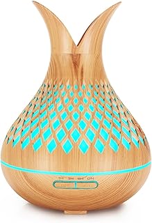 500ml Ultrasonic Aromatherapy Essential Oil Diffuser, Wood Grain Cool Mist Humidifier with Remote Control, Timer & 7 LED Colors Light for Bedroom Home Office