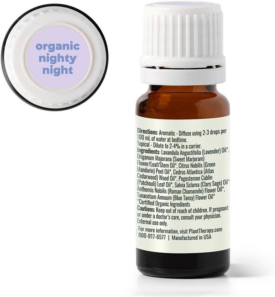 Plant Therapy Kids Organic Nighty Night Essential Oil Blend for Sleep, 10 mL (1/3 oz), 100% Pure, Undiluted, USDA Certified Organic, Encourages a Good Night's Rest