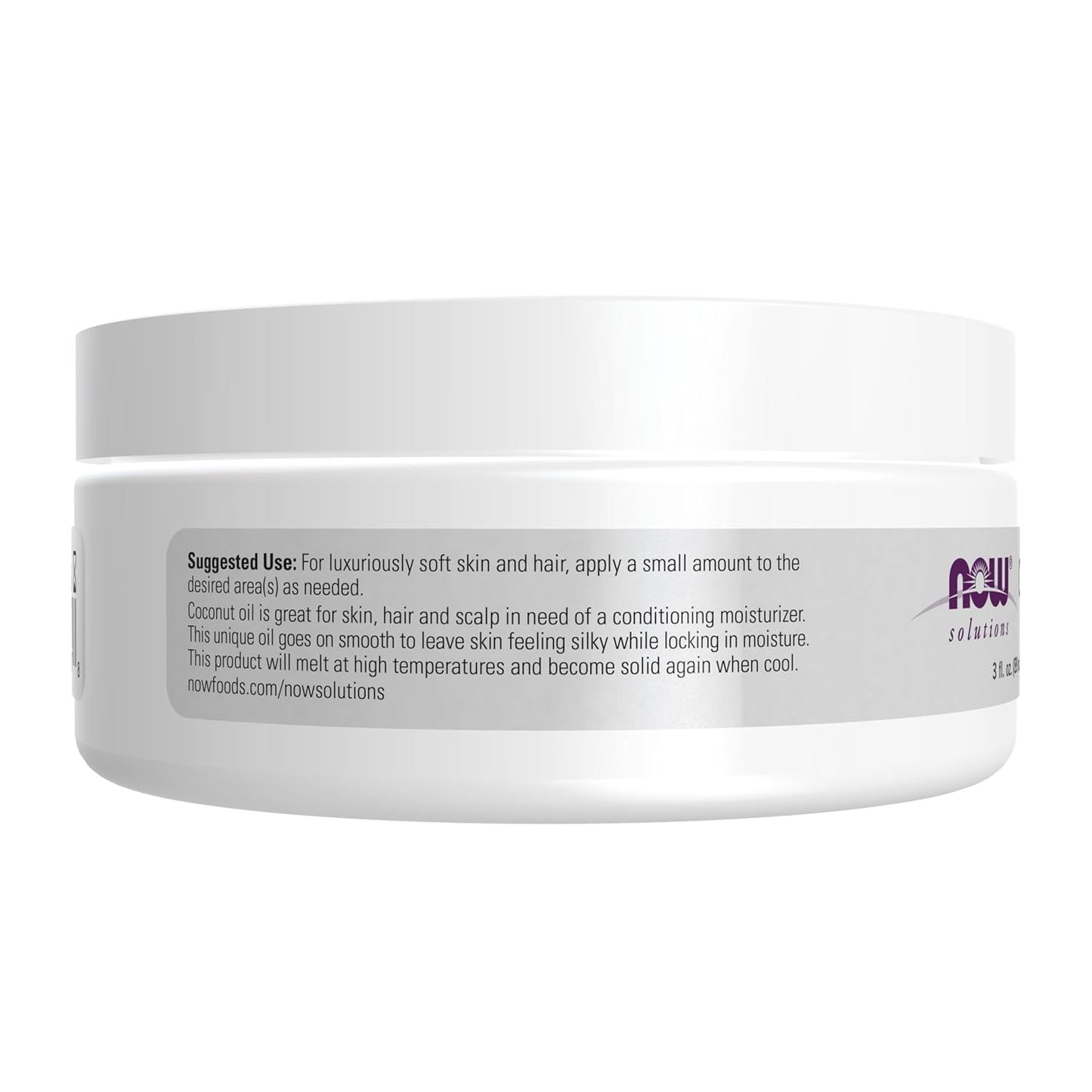 NOW Solutions, Coconut Oil, Naturally Revitalizing For Skin and Hair, Conditioning Moisturizer, Convenient Travel Size, 3-Ounce