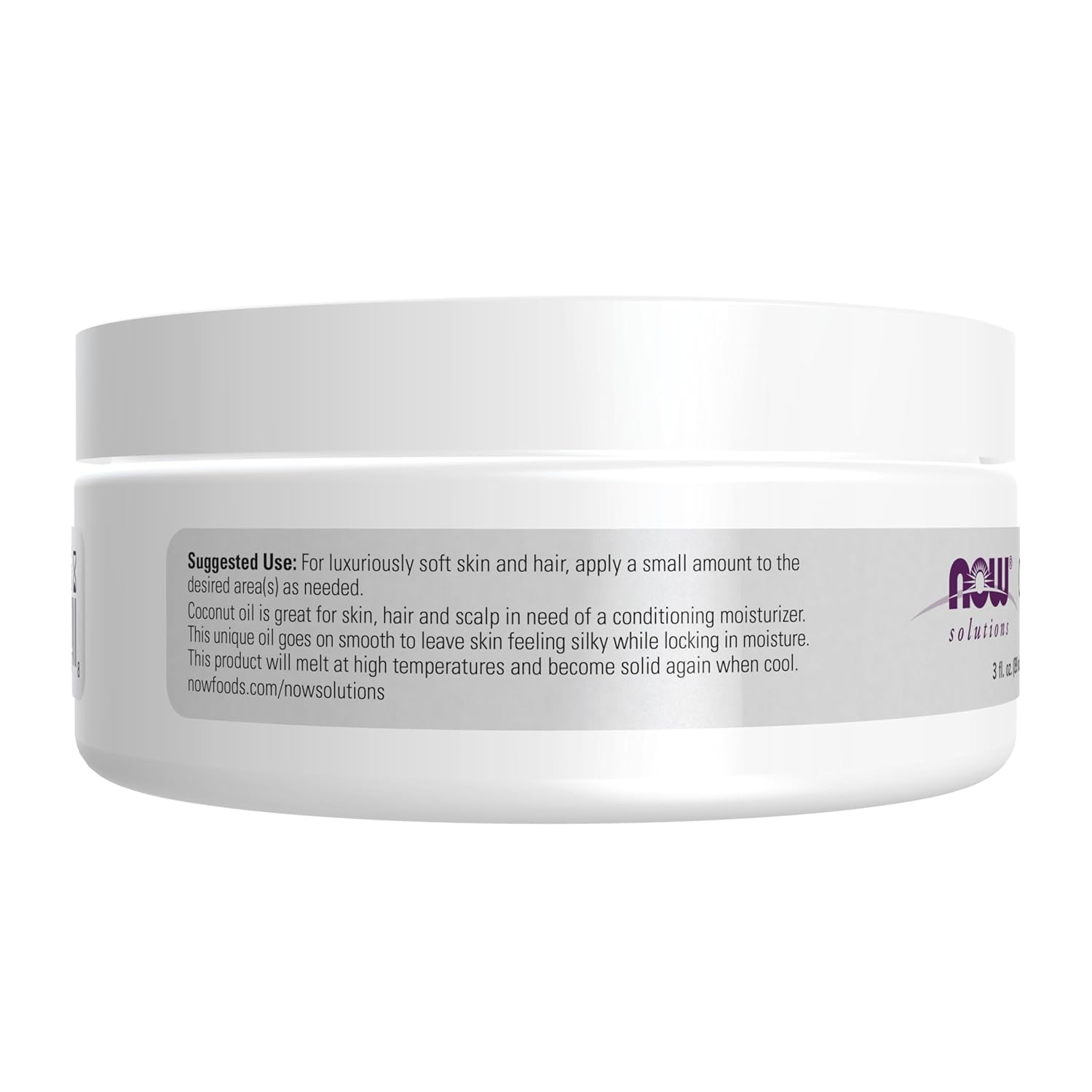 NOW Solutions, Coconut Oil, Naturally Revitalizing For Skin and Hair, Conditioning Moisturizer, Convenient Travel Size, 3-Ounce