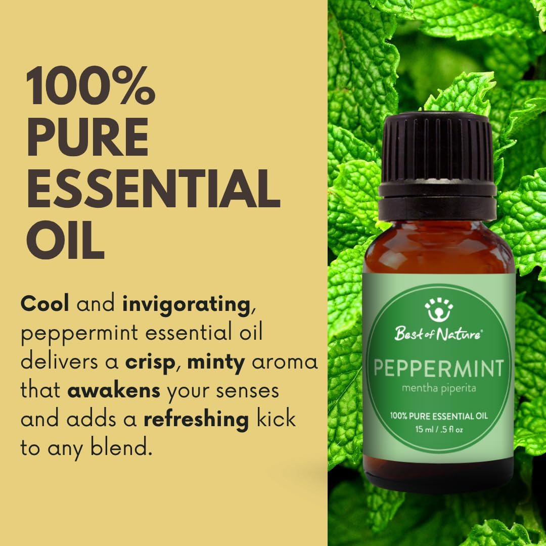 Peppermint Essential Oil for Diffuser Aromatherapy – Best of Nature 100% Pure Undiluted Oils for DIY, Home Fragrance, and Topical Use