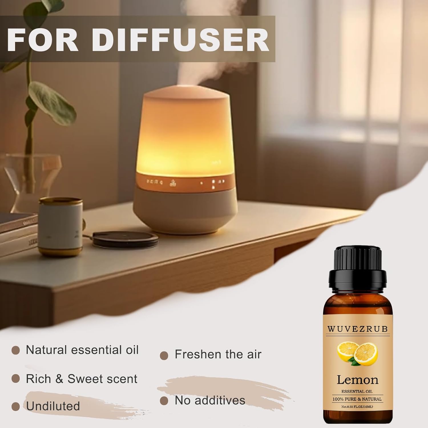 Lemon Essential Oils 10ML, 100% Pure and Natural Essential Oil for Aromatherapy Diffuser - 0.33 Fl Oz/Lemon