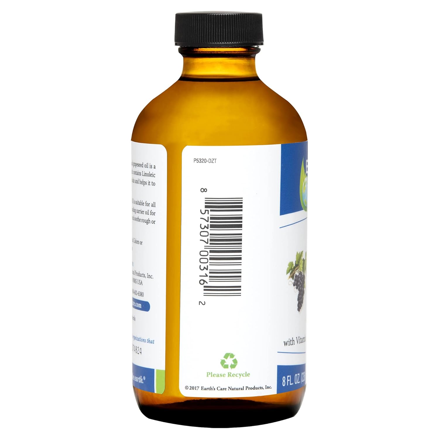 Earth's Care Grapeseed Oil - Natural, Expeller Pressed, for Skin and Hair - Lightweight Body Oil for Dry Skin, Glass Bottle, 8 FL. OZ.