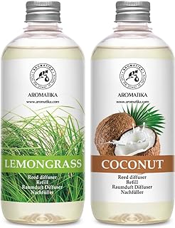 Lemongrass Reed Diffuser Refill & Reed Diffuser Refill Coconut - 2 x 17 Fl Oz - Fresh & Long Lasting Fragrance - Reed Diffuser Oil Refill for Aromatherapy - Home - Office - Restaurant