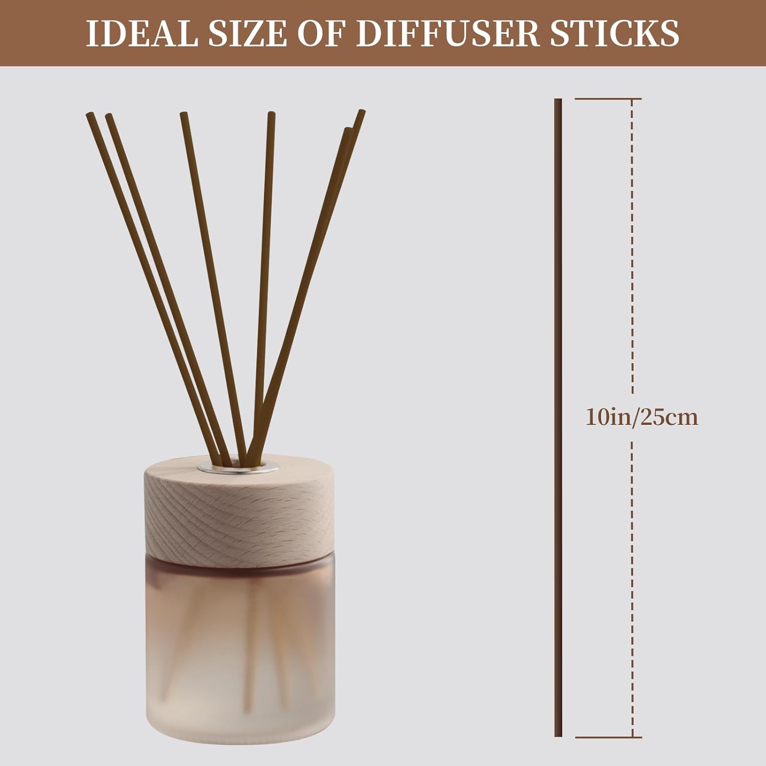 10inch Reed Diffuser Replacement Sticks - 60Pcs Brown Aroma Fragrance Sticks Refill for Home and Bathroom - Rattan Essential Oil Sticks for Scented Diffuser