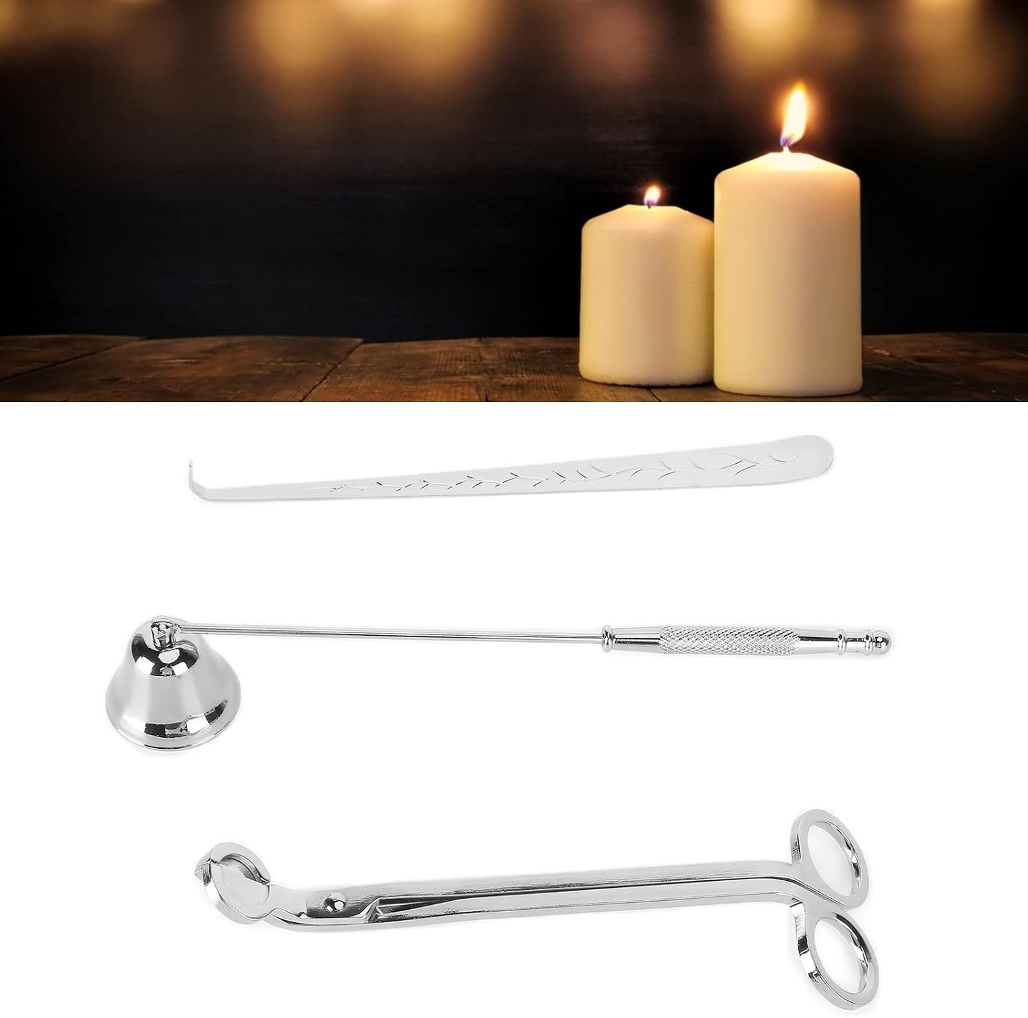 Wick Dipper Candle 3PCS Candle Accessory Set Candle Wick Trimmer Cutter Snuffer Extinguisher Wick Dipper Supplies (Silver)