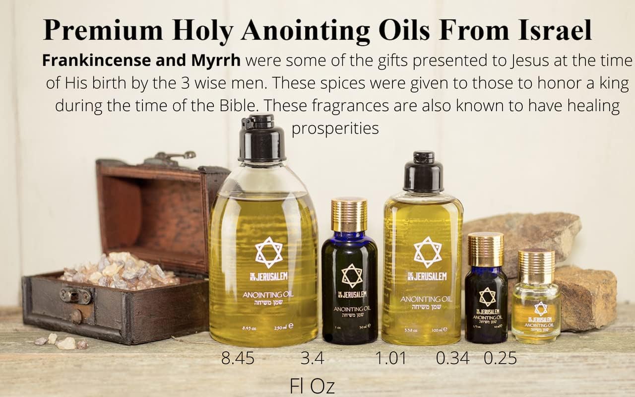Frankincense and Myrrh Anointing Oil from Israel, Holy Spiritual Oils Bottles from Jerusalem Blessed, Handmade with Natural Ingredients and Blessed for Wedding Ceremony, Religious Use, 0.25 Fl Oz