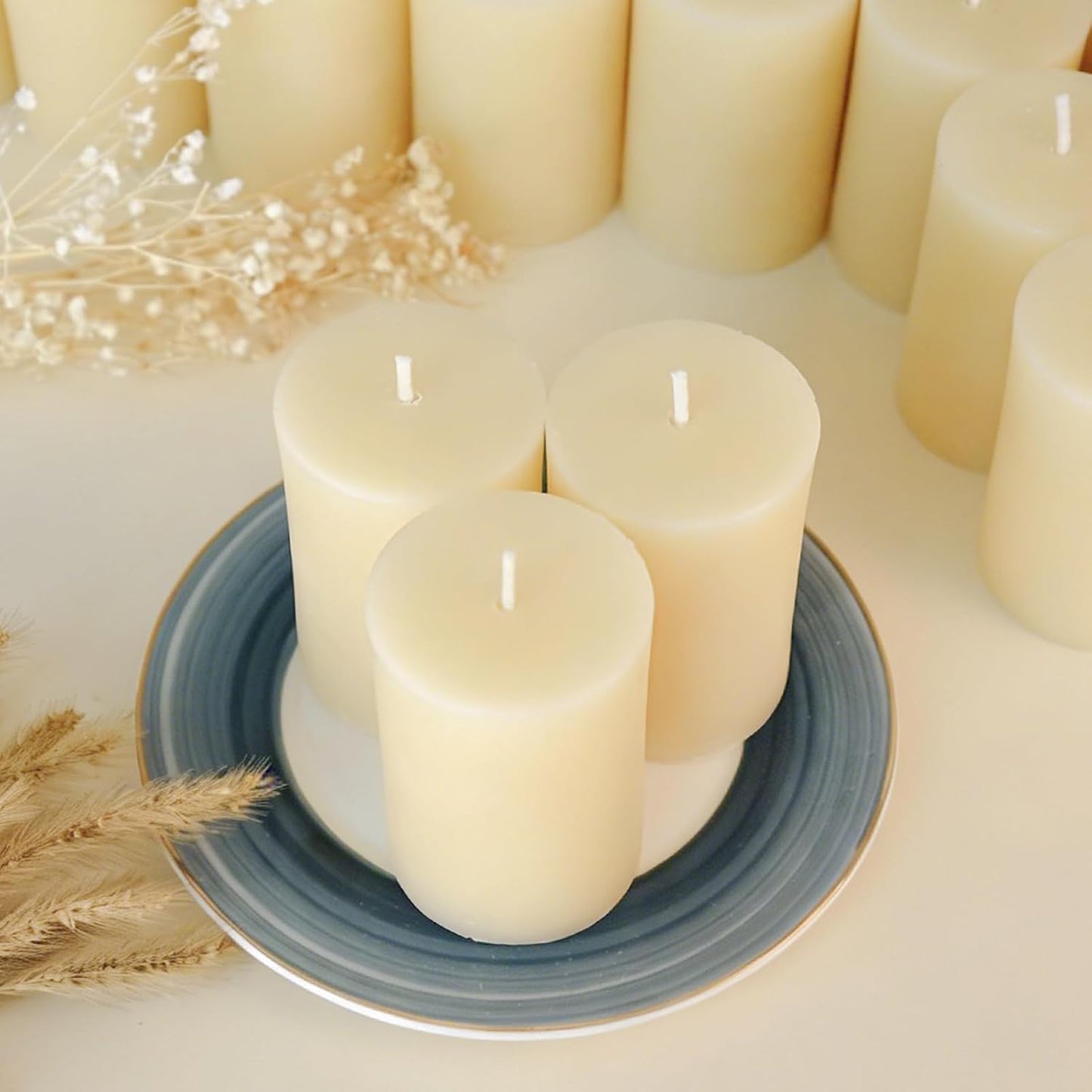 DEYBBY 4 Pack Cream White Beeswax Pillar Candles Set, 2 x 3 inch Pure Organic Beeswax Candle with Natural Scent for Home Wedding Decoration Blackout Emergency Bath Relaxation