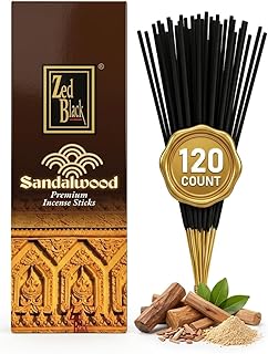 Sandalwood Incense Sticks -120 Count | Hand-Rolled, Long-Lasting Sandalwood Aroma | Ideal for Meditation, Relaxation, Yoga & Spiritual Balance I Zed Black