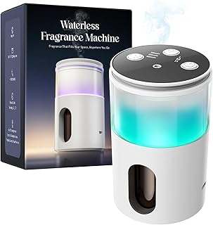 Waterless Essential Oil Diffuser: 𝟗 𝐂𝐨𝐥𝐨𝐫𝐬 𝐋𝐄𝐃 Scent Diffuser for Home&Car&Office - Portable Diffuser with 48H Battery, 4 Timers & 3 Mist Levels, Snow White