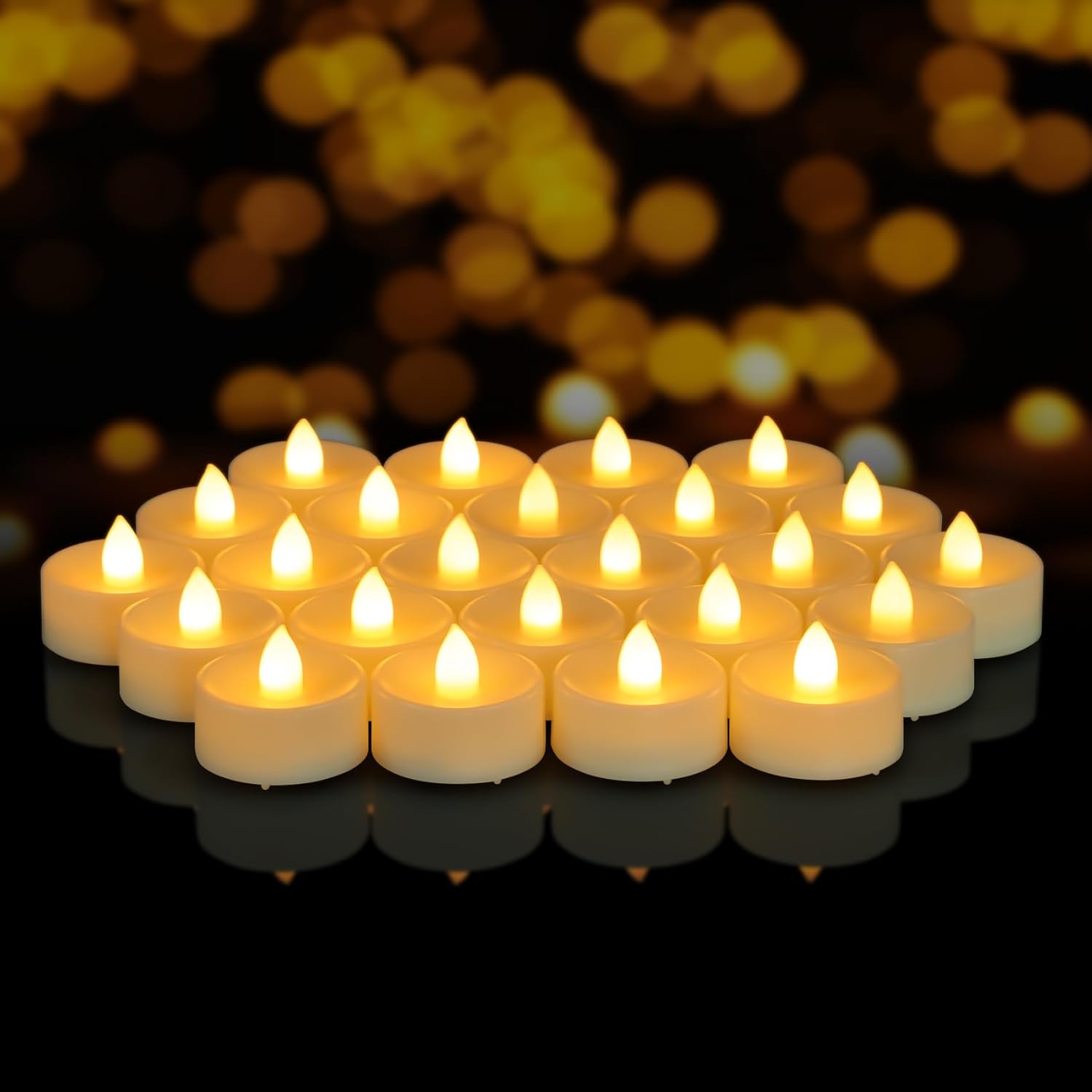 24 Pack Tea Lights Battery Operated Flameless LED Tea Lights, Flickering Electric Fake Tealights Candles for Wedding, Christmas, Halloween, Table, Home Decor