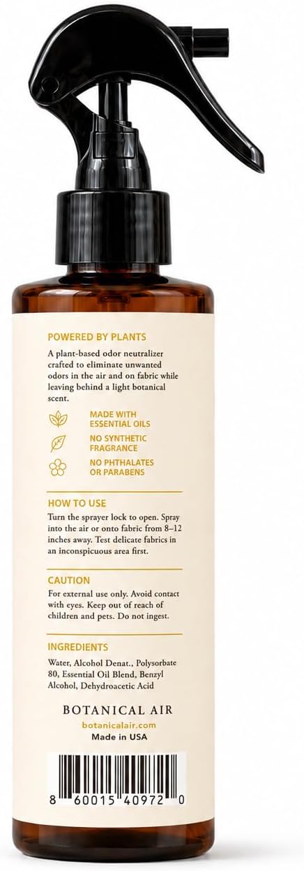Plant-Based Odor Eliminator Spray – Natural Essential Oil Air Freshener for Home, Bathroom, Fabrics &amp; Pet Areas – 8 oz (Citrus Veil)