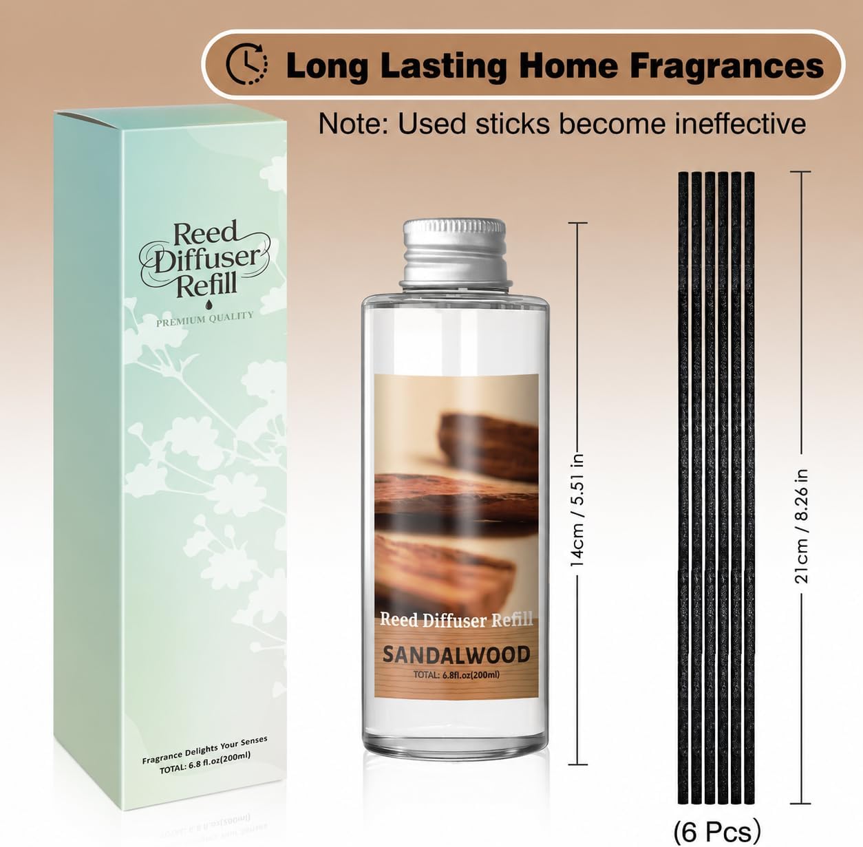 SCENTORINI Reed Diffuser Oil Refill, Sandalwood Diffuser Oil 6.76 Fl Oz, Natural Scented Essential Oil Refill Long Lasting Summer Home Fragrance for Bathroom Bedroom Spa Aromatherapy Home Decor