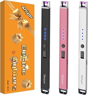 Christmas Stocking Stuffers - 3 Pack Electric Lighter, Birthday Gifts for Women Mom Men Wife Sister, Rechargeable USB Arc Long Candle Lighters for Candle Camping BBQ Black/Rose/Silver