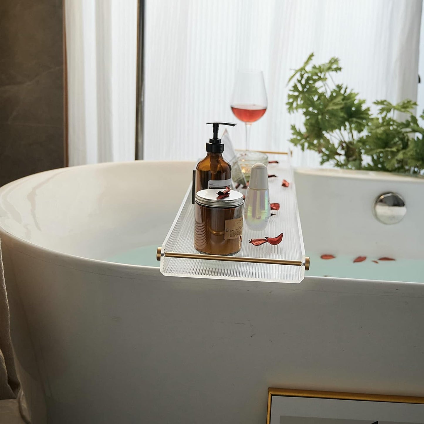 Acrylic Bathtub Tray, NEWRAIN Luxury Bath Caddy Tub Table,Unique House Warming Gifts, New Home, Anniversary and Wedding Gifts for Couple, Bathroom Accessories for Spa or Reading Lite Style