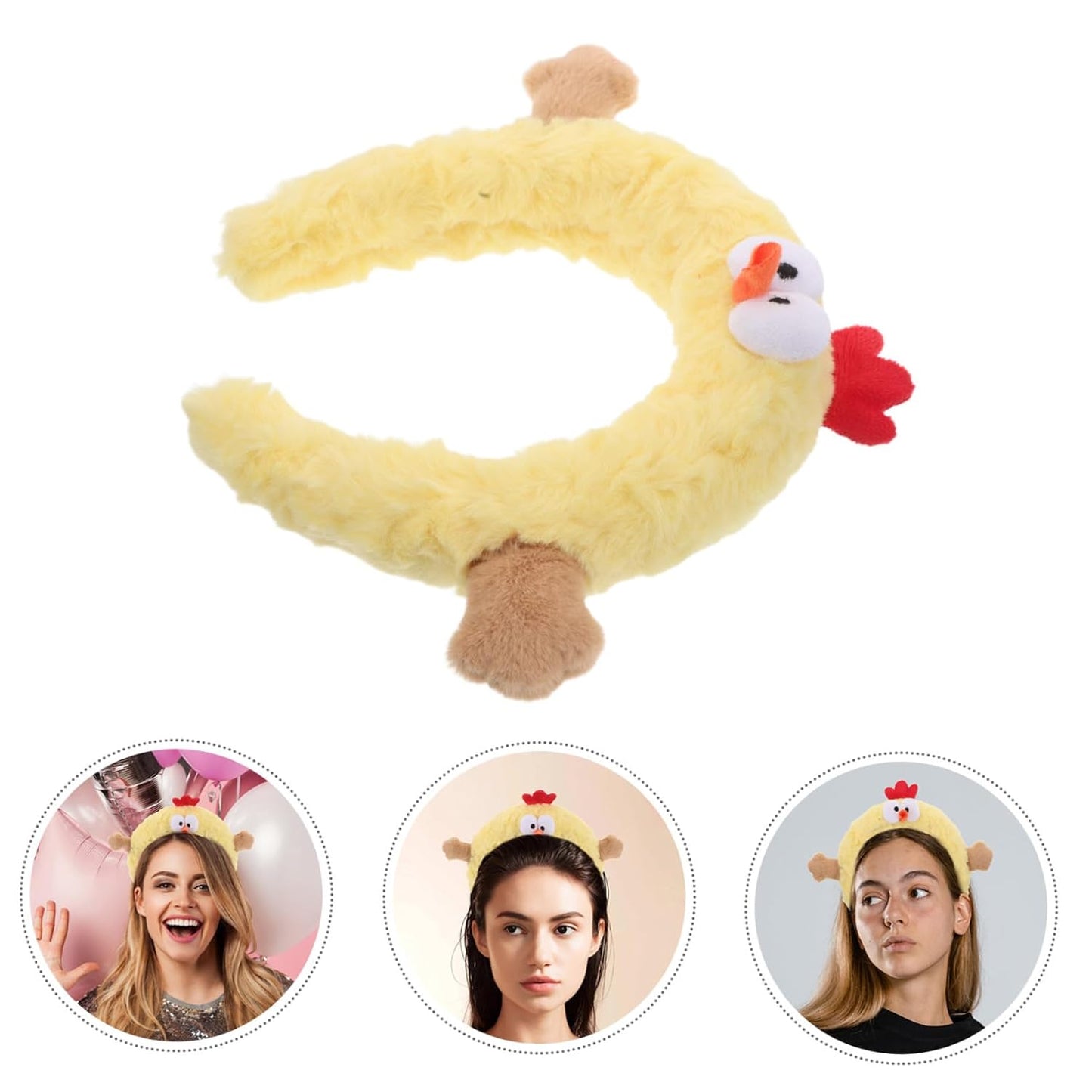 Beavorty Funny Chicken Plush Headband for Makeup Skincare and Face Washing Cute Cartoon Chick Hair Accessory for Spa Days and Photo Props