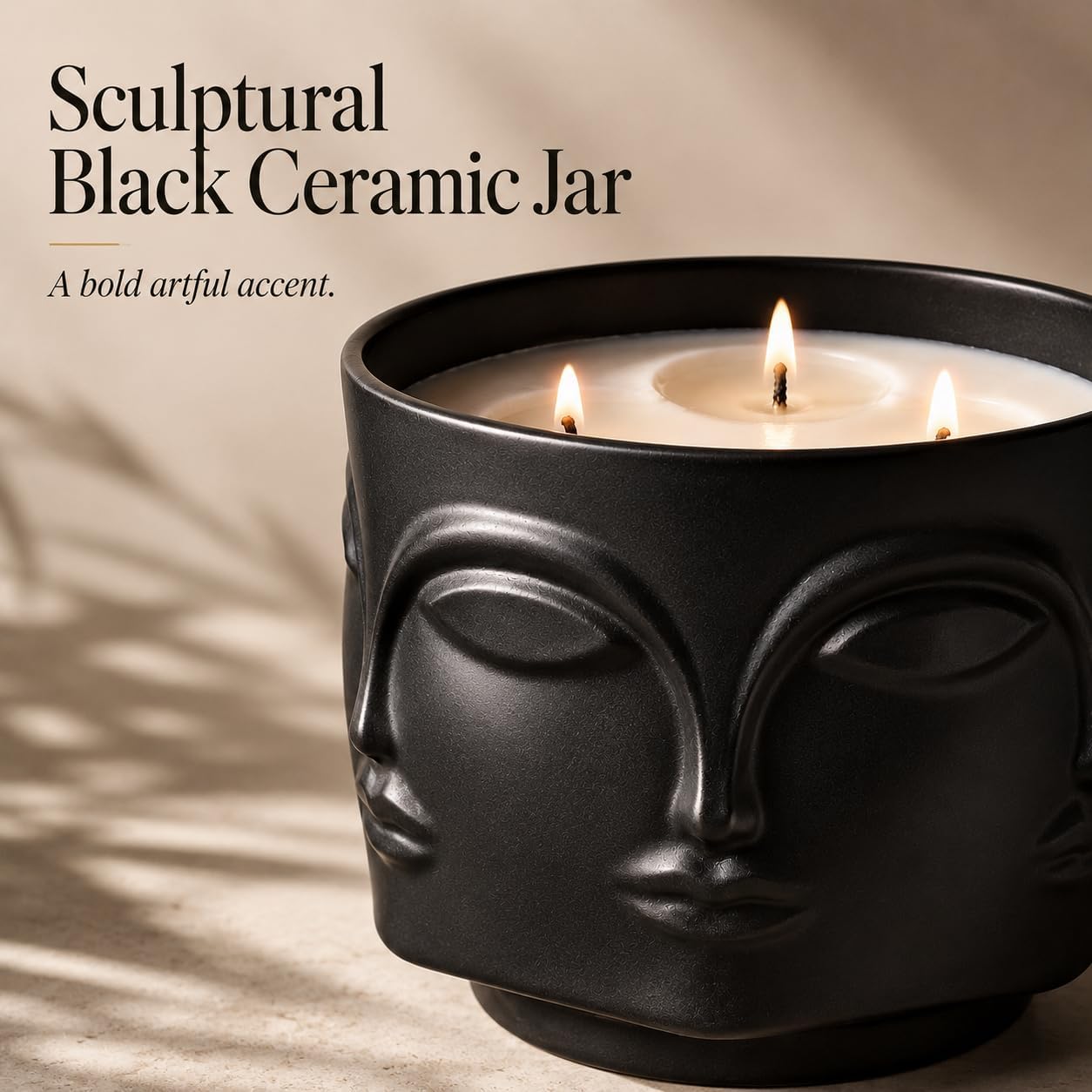 Viyffo 20oz Large Black Scented Candle – Vanilla Dreamscape & Amber Oud, 3 Wick Non Toxic Soy Candle, Matte Ceramic Jar, Luxury Home Fragrance, Modern Art Décor & Premium Birthday Gift for Men & Women