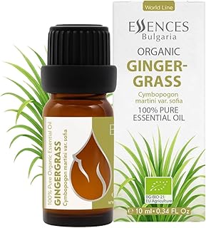 Essences Bulgaria Organic Gingergrass Essential Oil 0.34 Fl Oz | 10ml | Cymbopogon Martini VAR. Sofia | 100% Pure and Natural | Undiluted | Therapeutic Grade | Aromatherapy | Cosmetics | Cruelty Free
