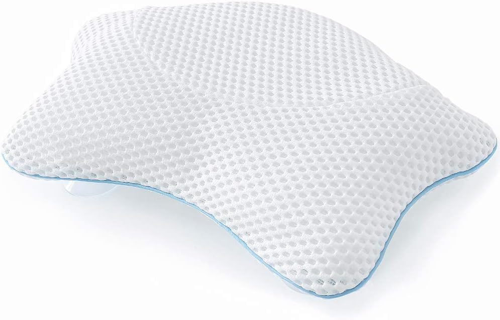 Non Slip Bath Pillow, Luxury Spa Bathtub Head & Neck Rest Support, Permeable Quick Drying Air Mesh Tub Pillow with 4 Large Suction Cups, Fits Any Tubs, Soft and Relaxing (White)