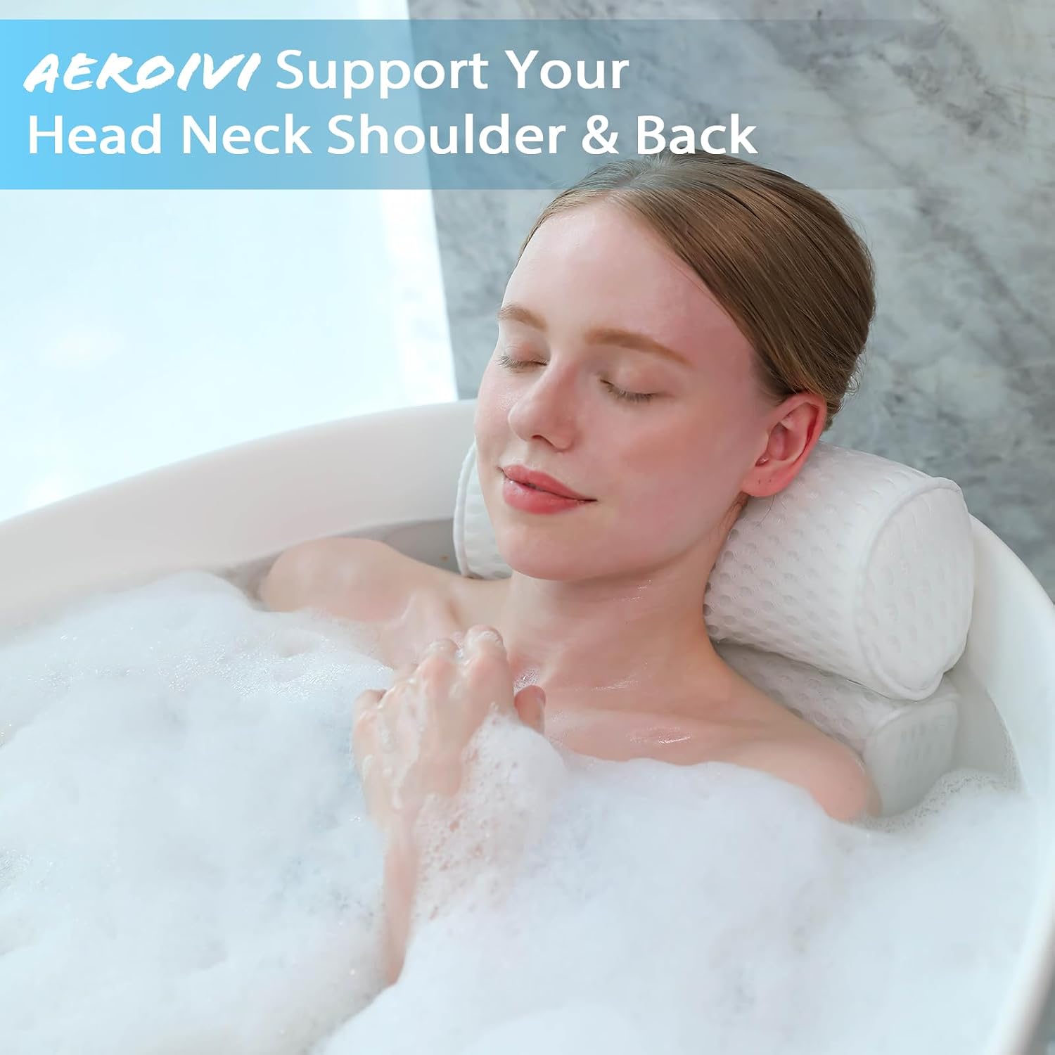 AEROiVi Luxury Bath Pillows for Tub，Bath Pillow with Laundry Bag Bathtub Pillows for Head and Neck Support Bath Cushion Made from Soft Spacer Mesh Material with Suction Cups