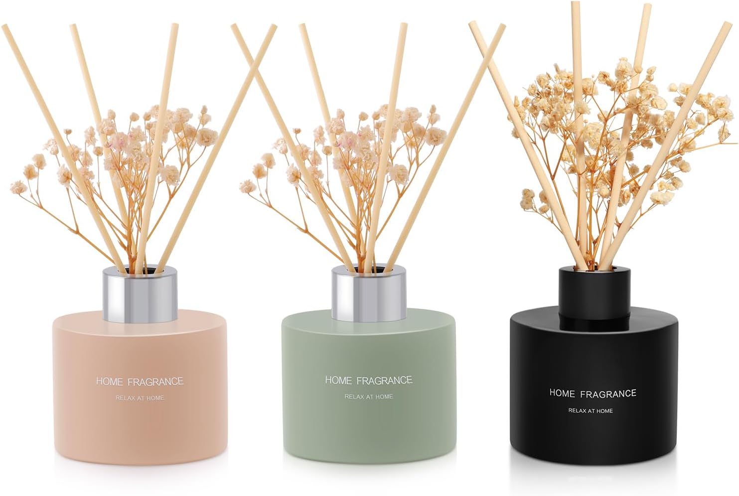 3 Pcsk Reed Diffuser, 4.06 oz(120ml) Linen/Vanilla/Moroccan Amber, Scented Aromatherapy Diffuser with 12 Black Diffuser Sticks, Air Freshener for Home Bedroom Bathroom