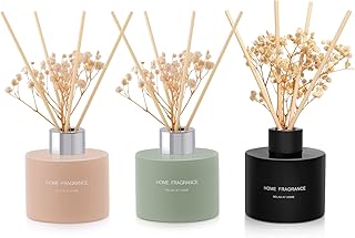 3 Pcsk Reed Diffuser, 4.06 oz(120ml) Linen/Vanilla/Moroccan Amber, Scented Aromatherapy Diffuser with 12 Black Diffuser Sticks, Air Freshener for Home Bedroom Bathroom