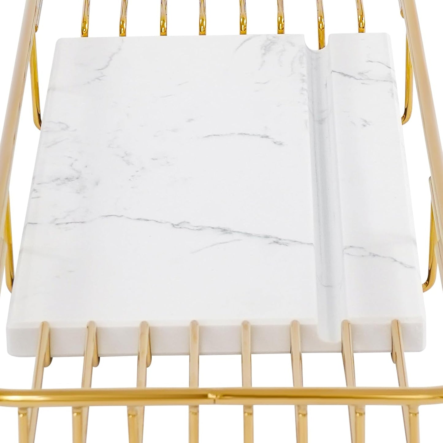 Bath Tray for Tub, Metal Bathtub Marble Tray Stainless Steel Bathtub Caddy Trays for Luxury Bath, 26.8-35.4in Adjustable Bathroom Tub Trays W/Marble Board Groove