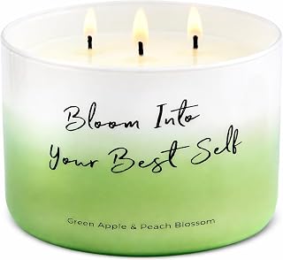 Green Apple Peach Blossom Scented Soy Candle | Large 3 Wick Candle for Home, 15.8 oz | Fresh Fruity Aromatherapy Candle | Birthday, Graduation & Self-Care Gifts for Women | Candles for Women & Men