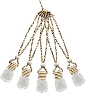 Zorfeter 5PCS Hanging Car Air Freshener, Auto Interior Decoration Oil Diffuser Empty Glass Bottle Aromatherapy Pendant, Fragrance Ornament for Essential Oil Users