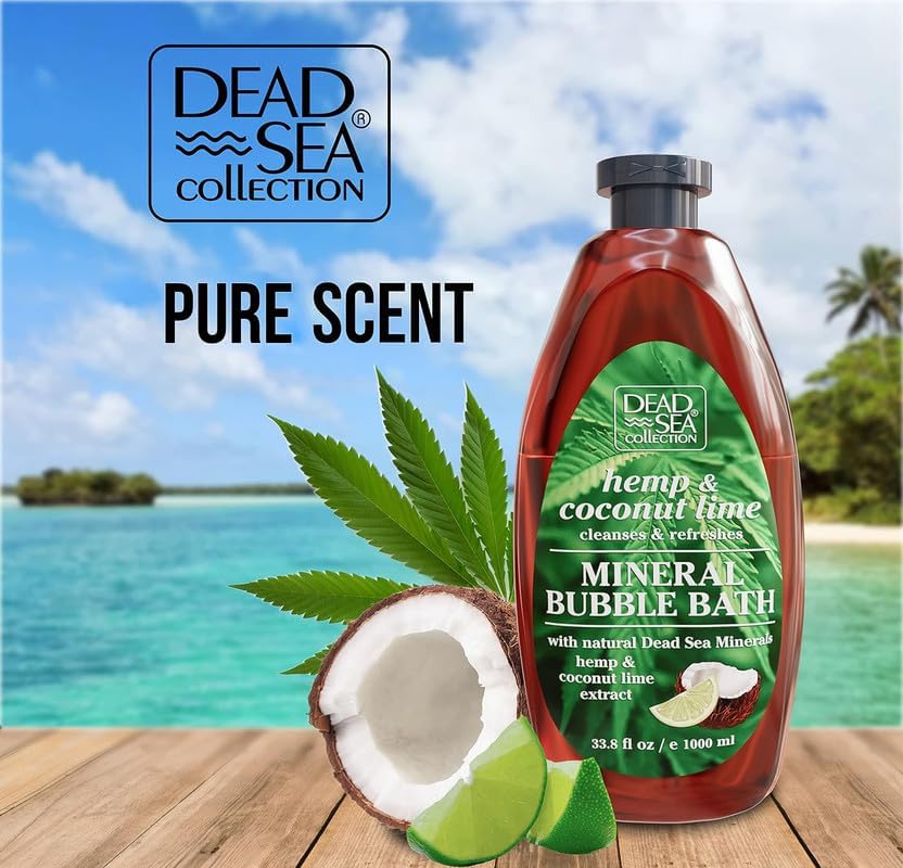Dead Sea Collection Bubble Bath with Hemp & Coconut Lime for Women and Men – Pure Dead Sea Minerals - Relaxing Foaming Bath - Nourishing and Moisturizes Skin - Pack of 2 (67.6 fl.oz)