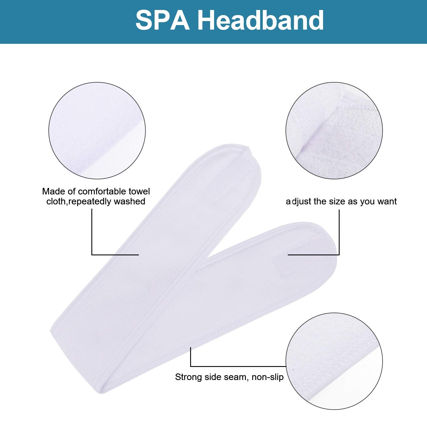Whaline Spa Facial Headband Head Wrap Terry Cloth Towel, 4 Counts, White | Stretch, for Bath Makeup and Sport