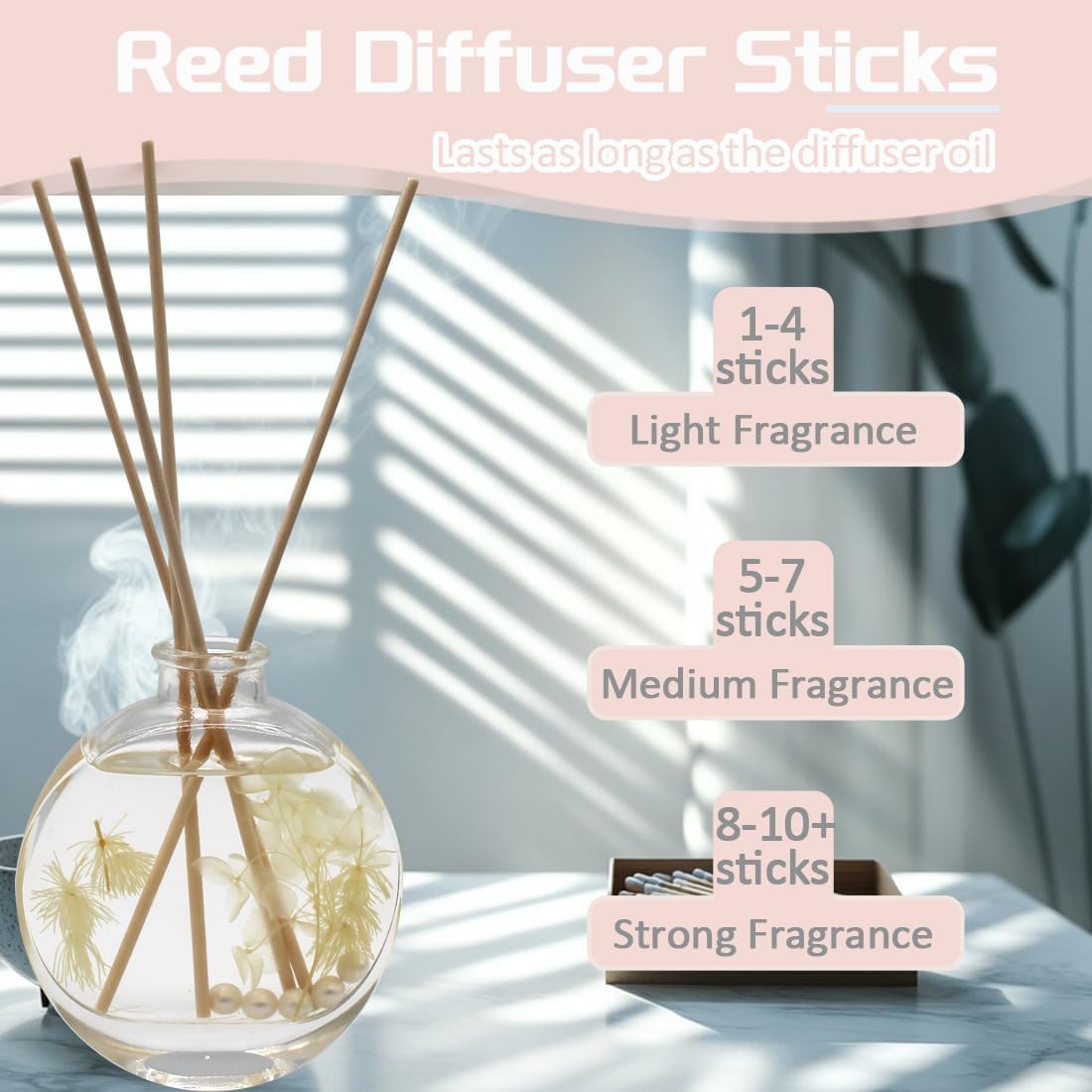 100PCS Reed Diffuser Sticks, 8 Inch Rattan Fiber Sticks Essential Oil Aroma Diffuser Sticks,Long-Lasting Diffuser Replacement Sticks (White)