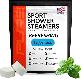 Pure Refreshing Sport Shower Steamers - Peppermint, Made in USA with Natural Minty and Eucalyptus Essential Oil, Father’s Day Gifts for Runners, Muscle Recovery, Self Care, Relaxation