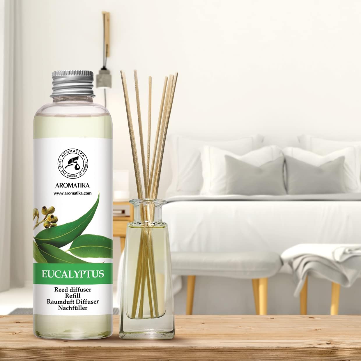 Reed Diffuser Refill Eucalyptus with Eucalyptus & Peppermint Essential Oils 6.8 Fl Oz - Scented Diffuser - Room Diffuser Refill with Fresh and Long Lasting Fragrance - Home Fragrance
