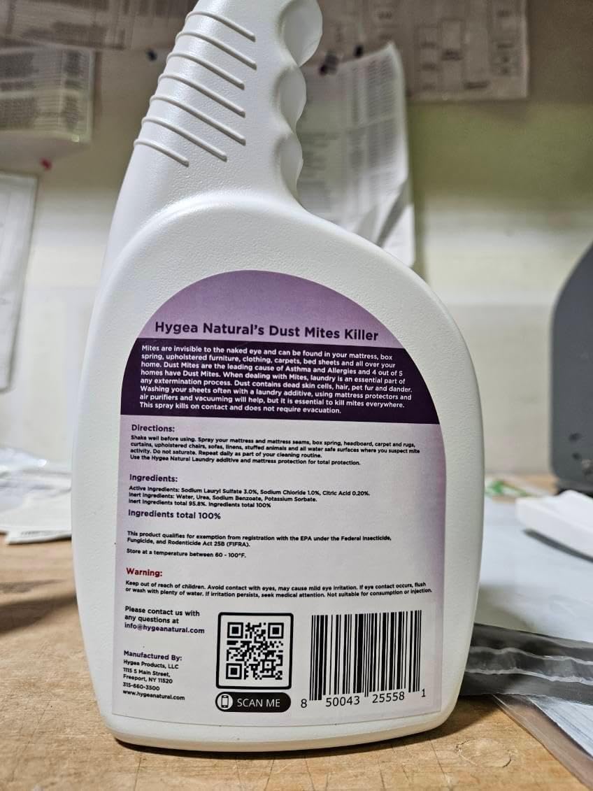 Hygea Natural Dust Mite Killer Spray - Eliminates Dust, Carpet, Rodent, Bird, Mites - Safe for Home, Children, Pets, Bedding & Furniture, 24 oz, Unscented
