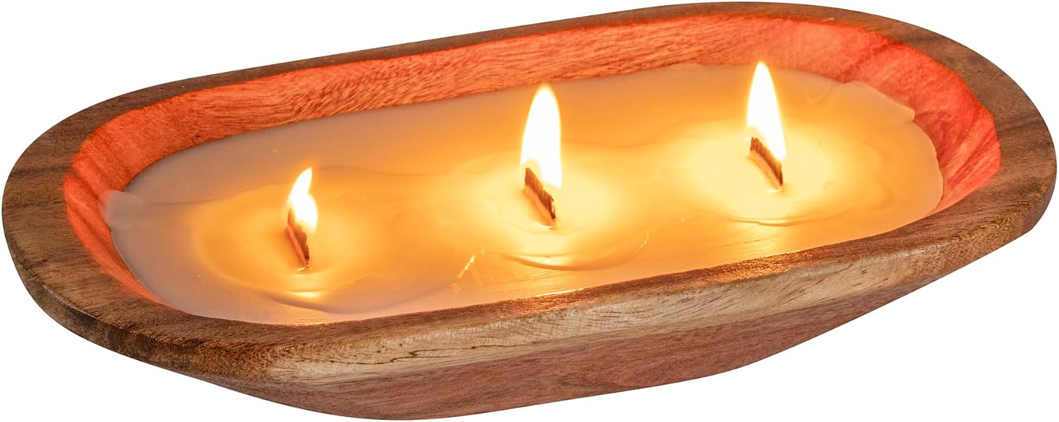 Restaurantware-Coco Casa 9.1 x 5.5 x 2 Inch Wood Dough Bowl Candle, 1 Hand Poured Bread Bowl Candle - Coconut Mango Fragrance, Double Wax Blend, Soy Wax Scented Candle, Wooden Wick