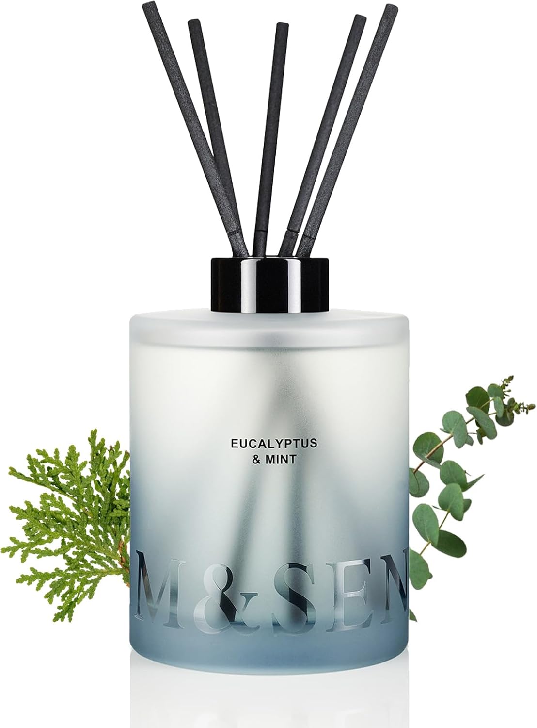 M&SENSE Eucalyptus & Mint Reed Diffuser Set - 16.9 fl oz Long-Lasting Fragrance, Non-Toxic Scent Diffuser with Natural Oil Sticks | Housewarming Diffuser Gift for Holiday, Bathroom & Home Decor