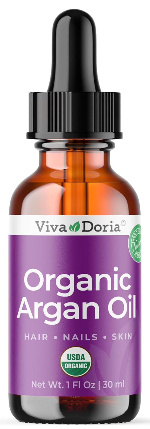 Viva Doria Organic Argan Oil, 1 Fl Oz, Pure Cold Pressed Natural Beauty Oil for Face, Hair, Body, Unscented