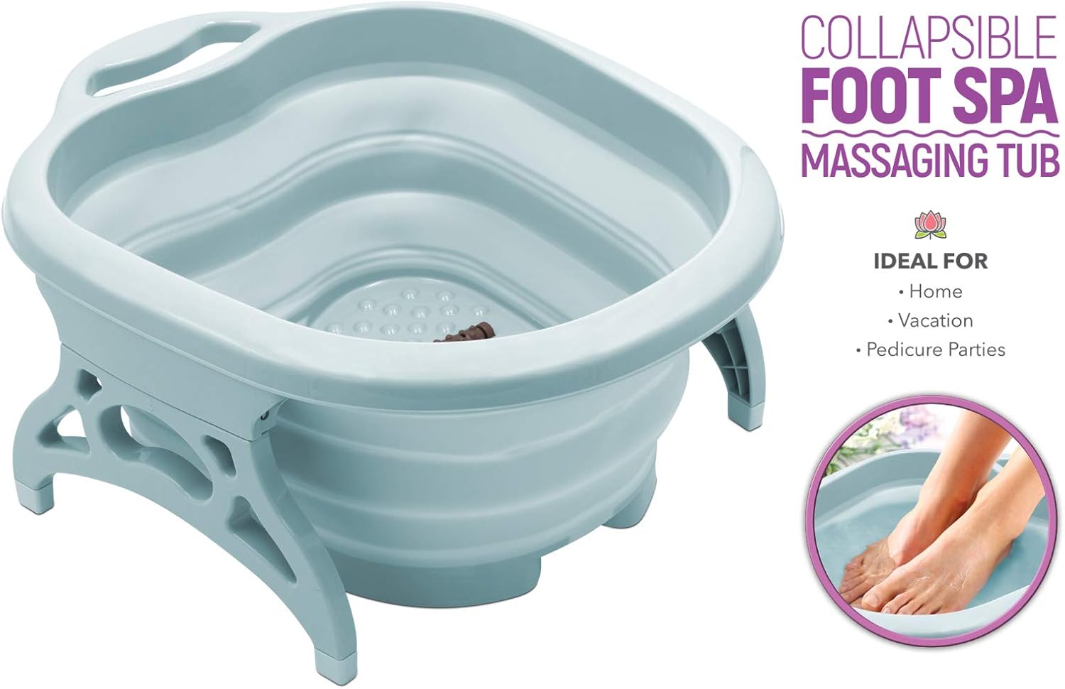 Stress Relief Collapsible Foot Spa | Foot Soak Bath Tub with Massaging Rollers, Spa Basin for Soaking Tired & Sore Feet Large Teal