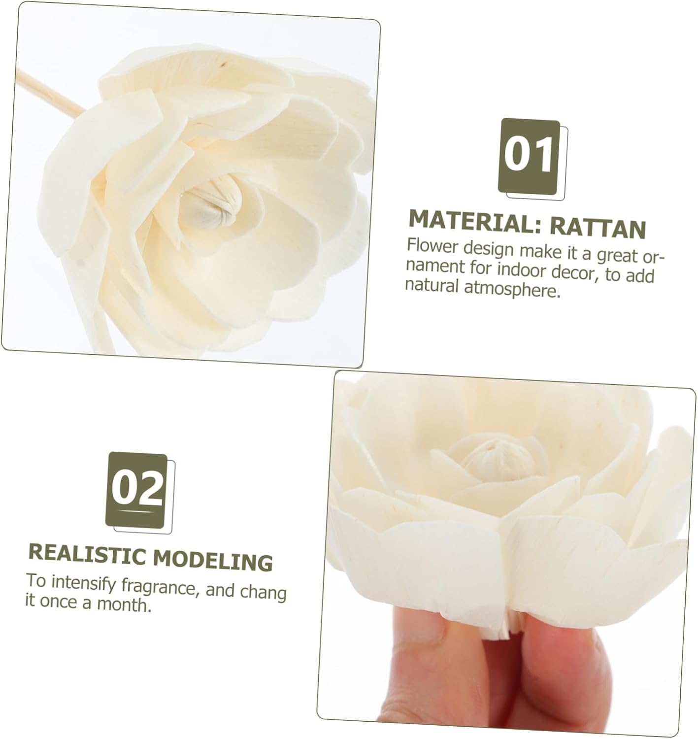 HEALLILY 5 Pcs Natural Wavy Rattan Diffuser Sticks Essential Oil Reeds for Home Fragrance and Aromatherapy Porous Aroma Oil Diffuser Accessories with Flower Design for Living Bathroom