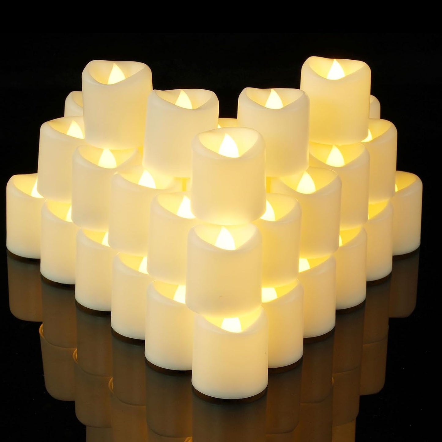 LED Votive Candles, Flameless Tea Lights Battery Included, 100 Hours Long Lasting, Warm White, 1.5” Dia x 1.6” H, Electric Fake Candles for Wedding Party Festival Decor-White Base, 24 Pack