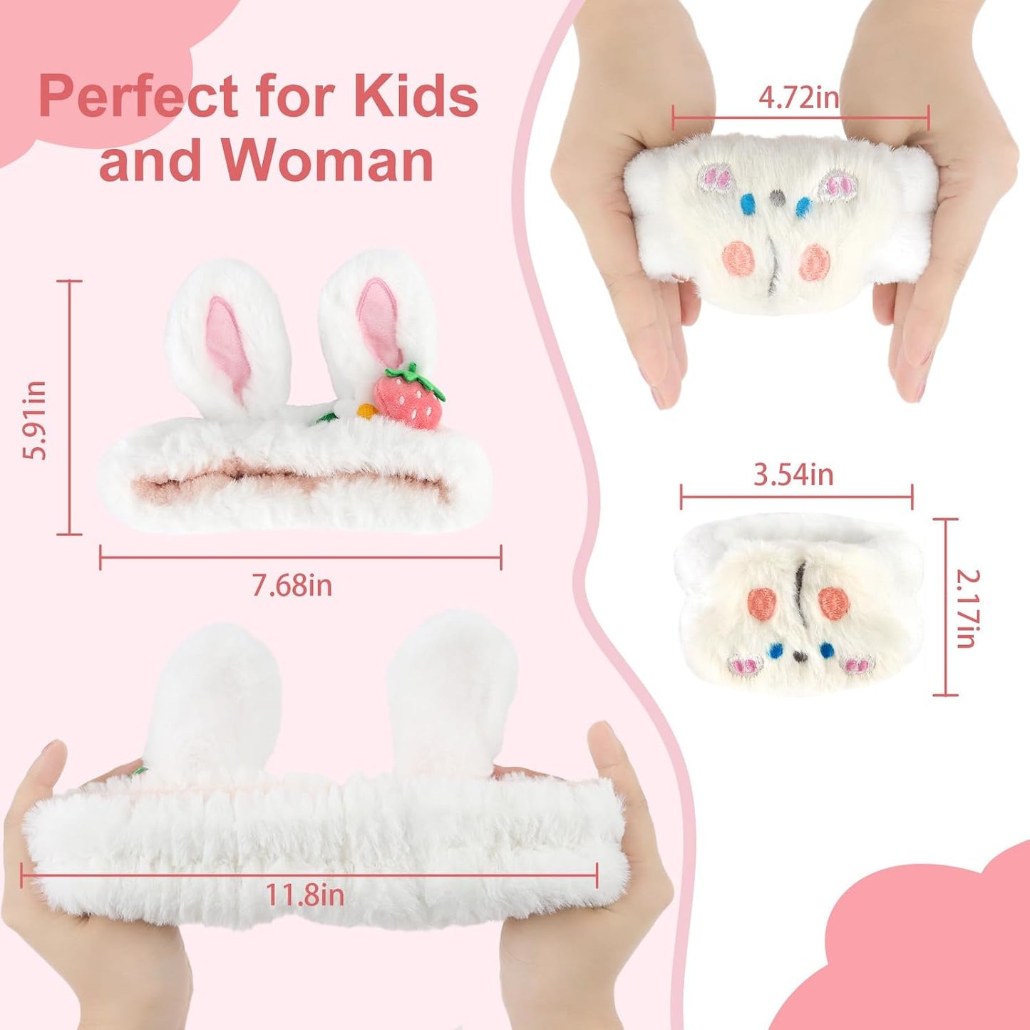 CAVETEE 3 Piece Cute Headband Set - Spa Cosmetic Elastic Headband, Wristband for Women, Face Skincare and Shower